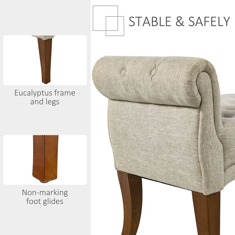 Beige Entryway Bench: Traditional Button-Tufted Shoe Storage