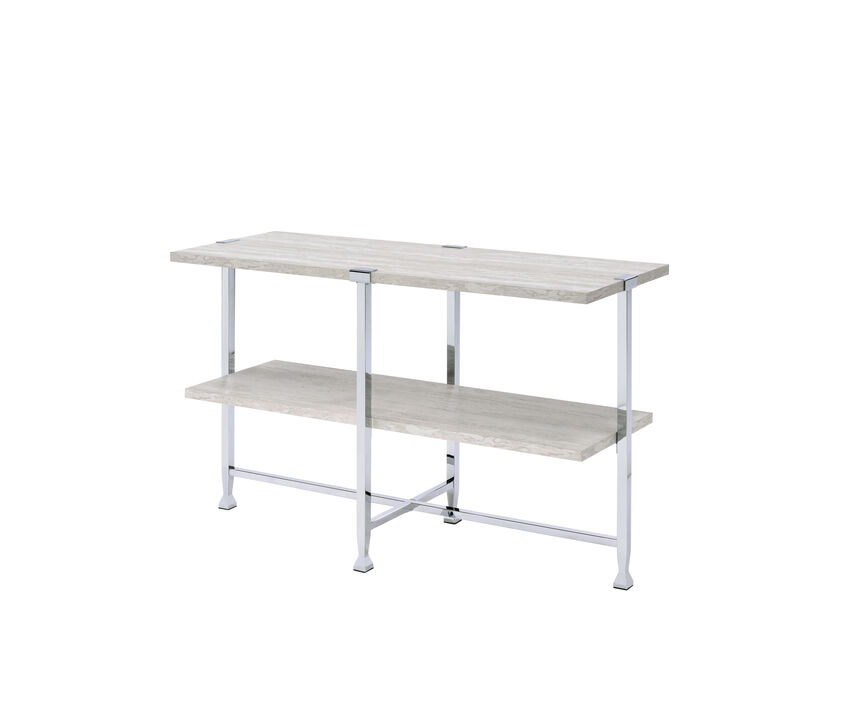 ACME Brecon Sofa Table, White Oak &Chrome