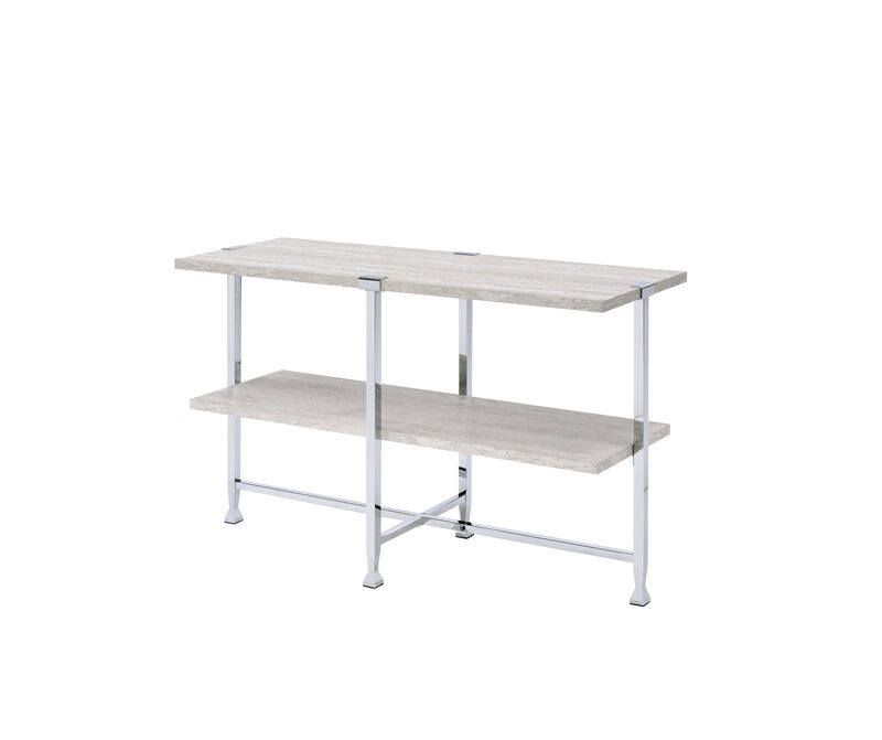ACME Brecon Sofa Table, White Oak &Chrome