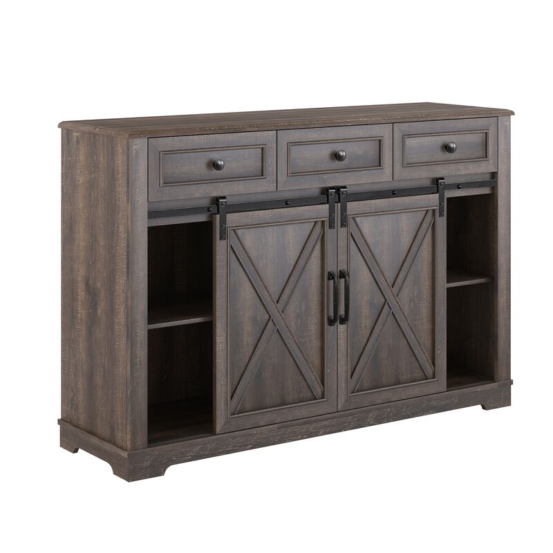 FESTIVO 54" Farmhouse Buffet Sideboard with Wine Rack & Glass Storage in Brown