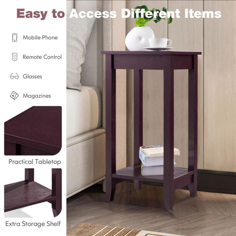 Hivvago 2-Tier Nightstand End Side Wooden Legs Table for Bedroom