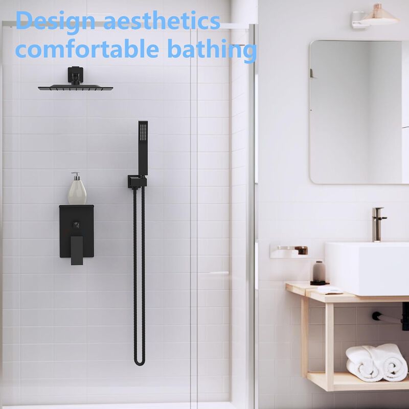 Rainfall Shower System with Storage Shelf High-Pressure Shower Head & Handheld Combo