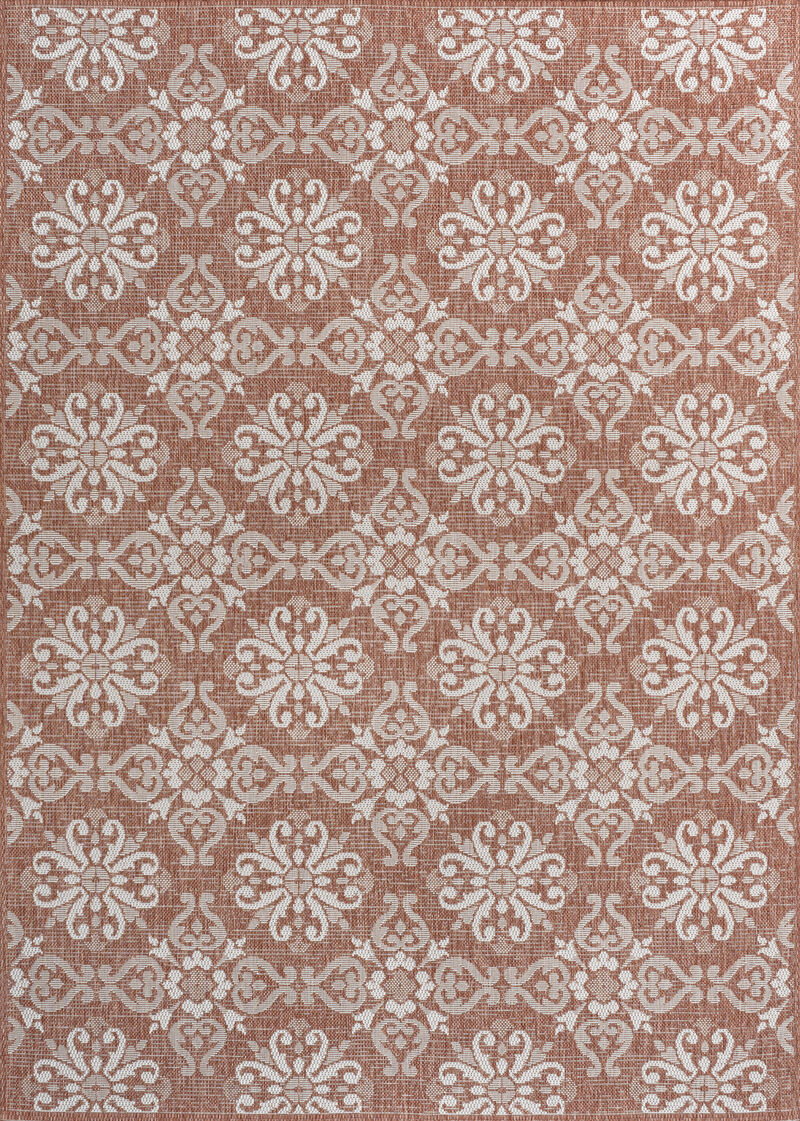 Amora Traditional Mediterranean Tile Design Salmon/Cream 4 ft. x 6 ft. Indoor/Outdoor Area Rug