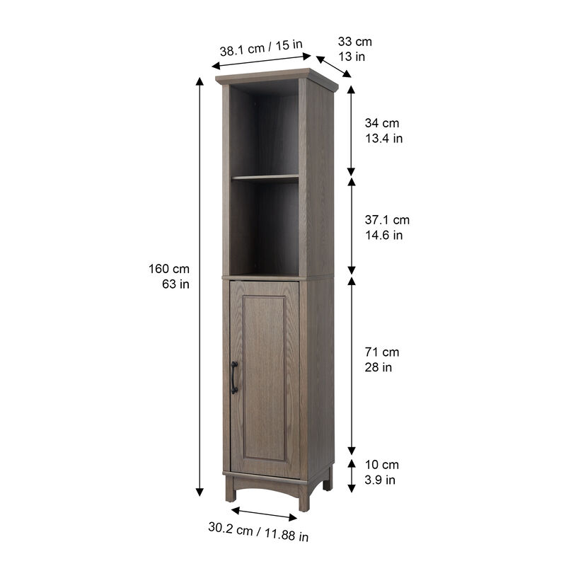 Teamson Home Russell Farmhouse Wooden Linen Tower Cabinet, Salt Oak