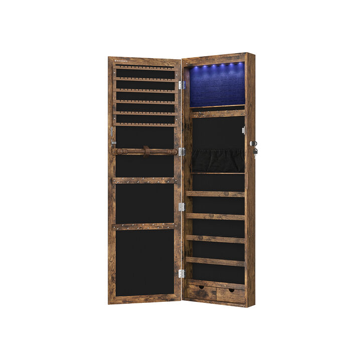 Wall/Door Mounted Jewelry Armoire 6-LED Mirror Cabinet with Lock, 2 Drawers, and Organizer