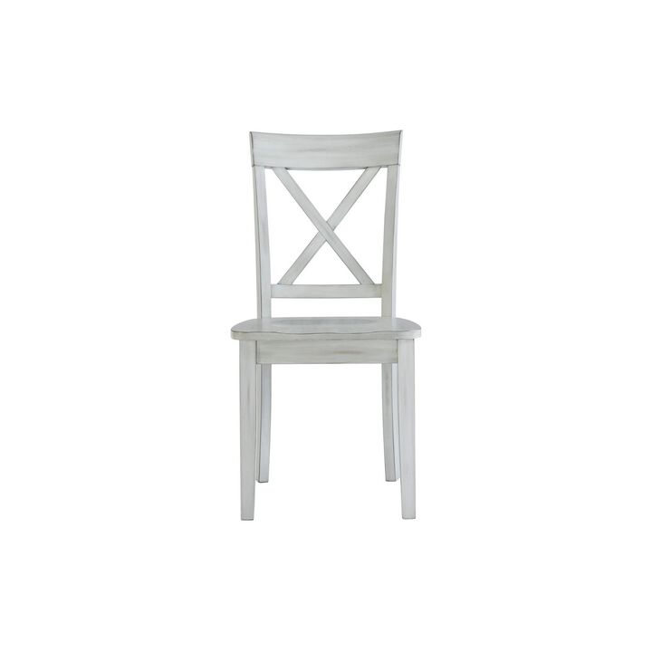 Wooden Dining Chair with X Shaped Back, Set of 2, White-Benzara