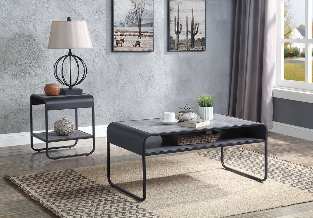 ACME Raziela End Table, Concrete Gray & Black Finish