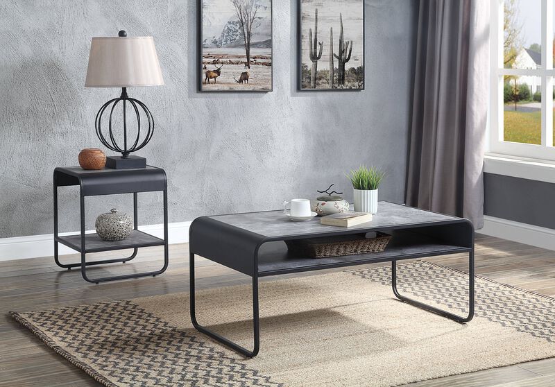 ACME Raziela End Table, Concrete Gray & Black Finish