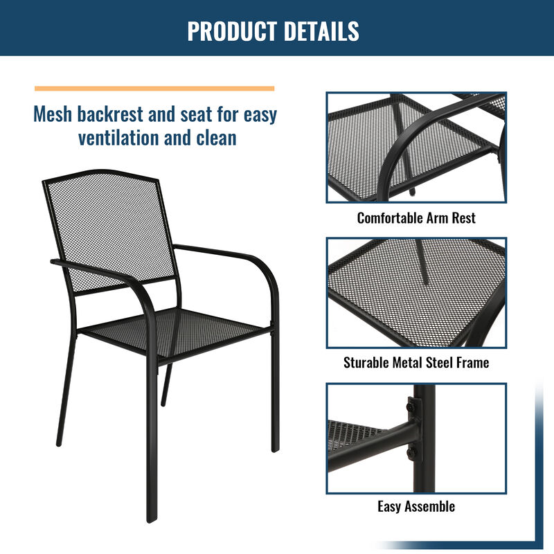 MONDAWE 9-Piece Extra Large Aluminum Telescopic Table And Chair Set With 8 Pcs Steel Mesh Dining Chairs, Black
