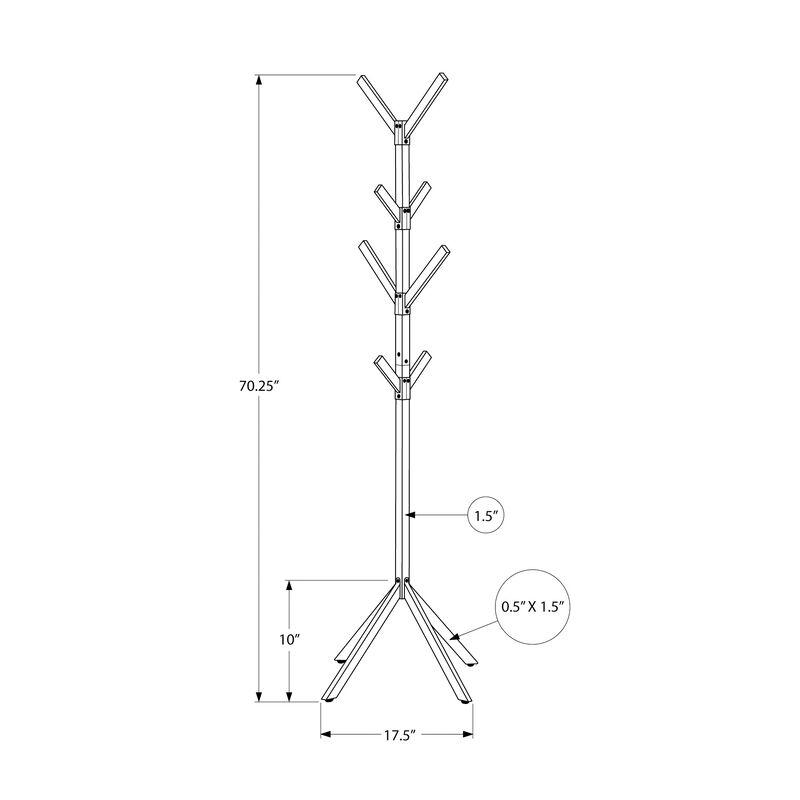 Monarch Specialties I 2057 Coat Rack, Hall Tree, Free Standing, 8 Hooks, Entryway, 70"H, Bedroom, Metal, Black, Contemporary, Modern