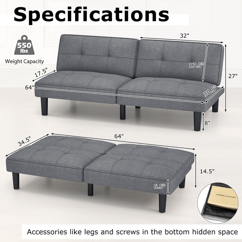 6-Position Adjustable Convertible Folding Futon Sofa Bed for Small Spaces