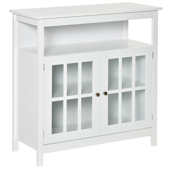 White Living Room Storage: Buffet Sideboard with Glass Door and Open Shelf