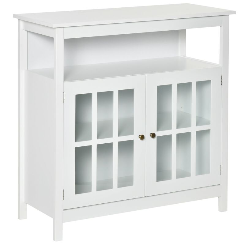 White Living Room Storage: Buffet Sideboard with Glass Door and Open Shelf