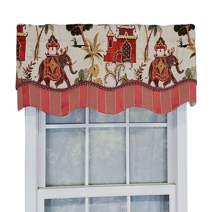RLF Home Madhubala Glory Pattern "B" Elephant on Sides Window Treatment Valance 3" Rod Pocket 50" x 16" Spice Red