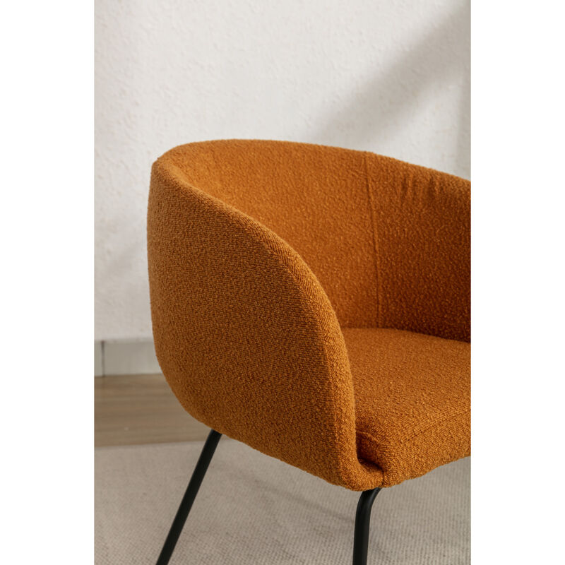 Set Of 1 Boucle Fabric Dining Chair With Black Metal Legs, Ginger