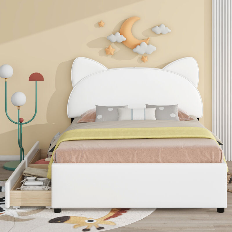 Merax PU Upholstered Platform Bed with 2 Drawers