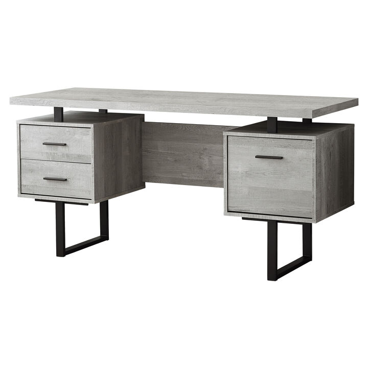 Computer Desk, Home Office, Laptop, Left, Right Set-Up, Storage Drawers, 60"L, Work, Metal, Laminate, Grey, Black, Contemporary, Modern
