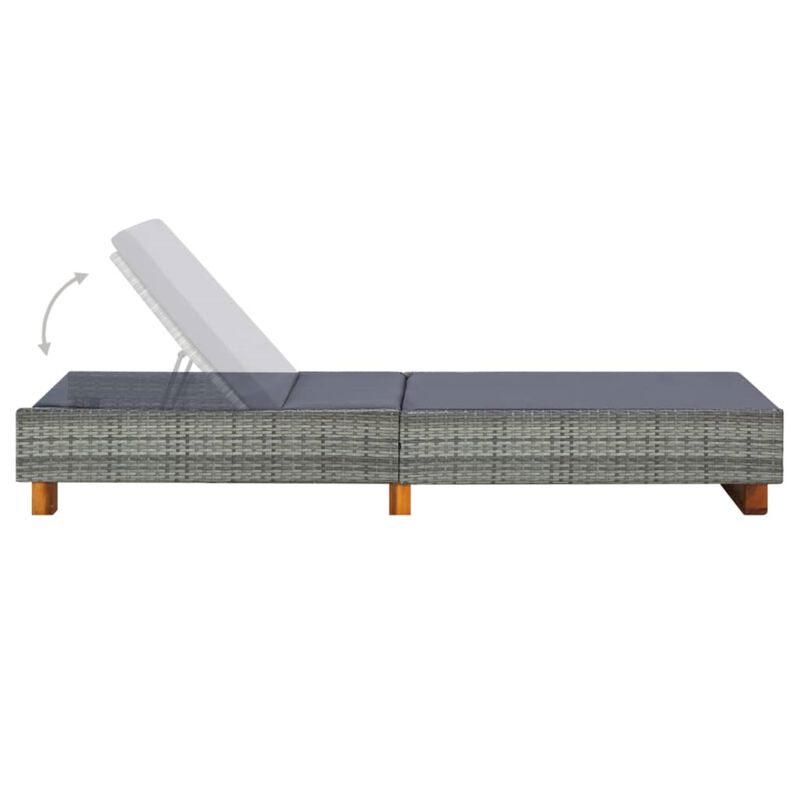 vidaXL Sunbed with Cushion Poly Rattan Gray
