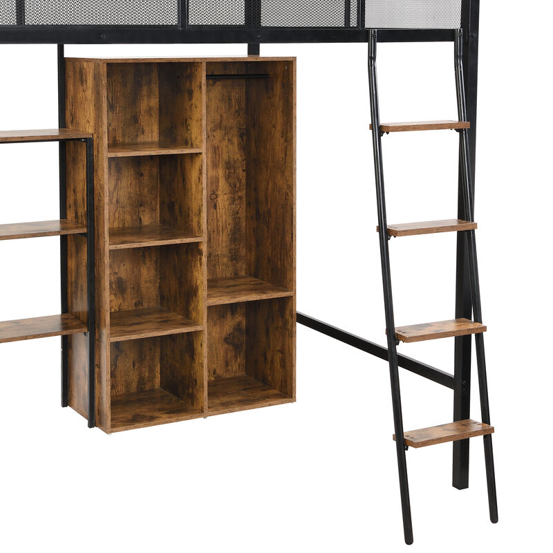Merax Metal Loft bed with Built-in Desk and Wardrobe