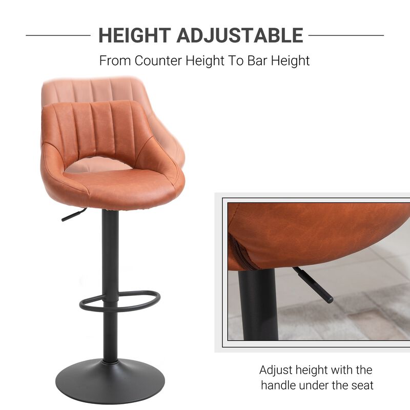 Brown Modern Seating: Set of 2 Swivel Bar Stools with Adjustable Height
