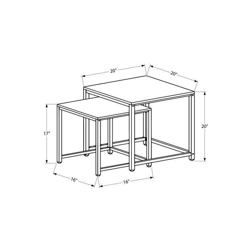 Monarch Specialties I 3161 Nesting Table, Set Of 2, Side, End, Metal, Accent, Living Room, Bedroom, Metal, Tile, Brown, Transitional