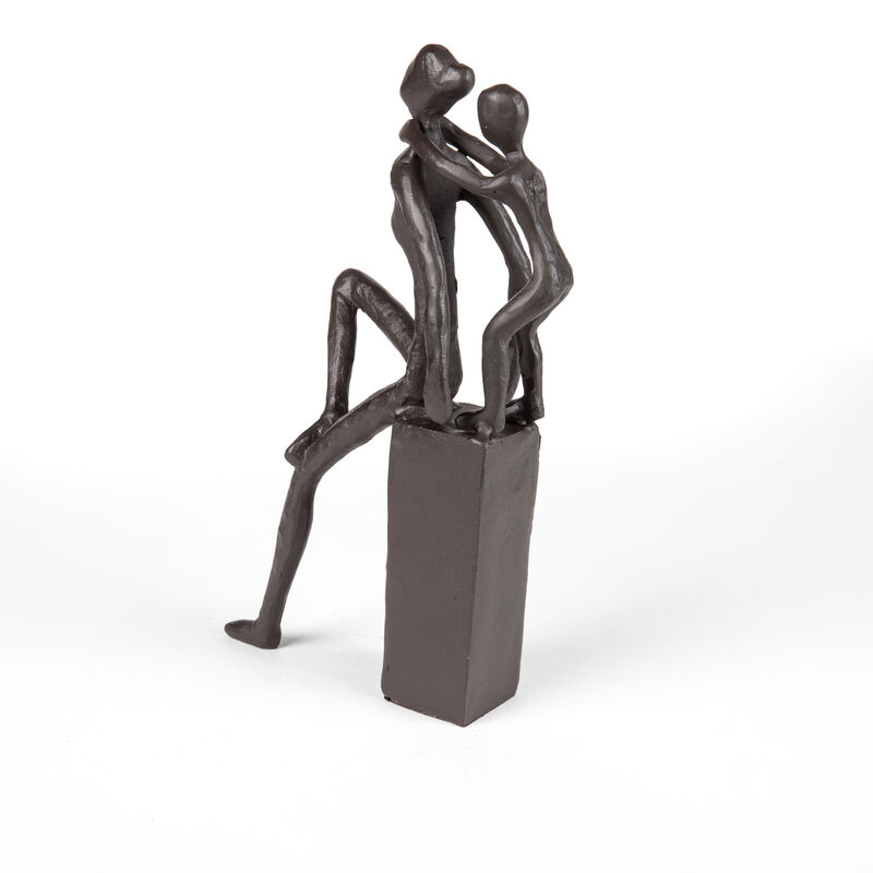 Playful Mother and Child Cast Iron Sculpture