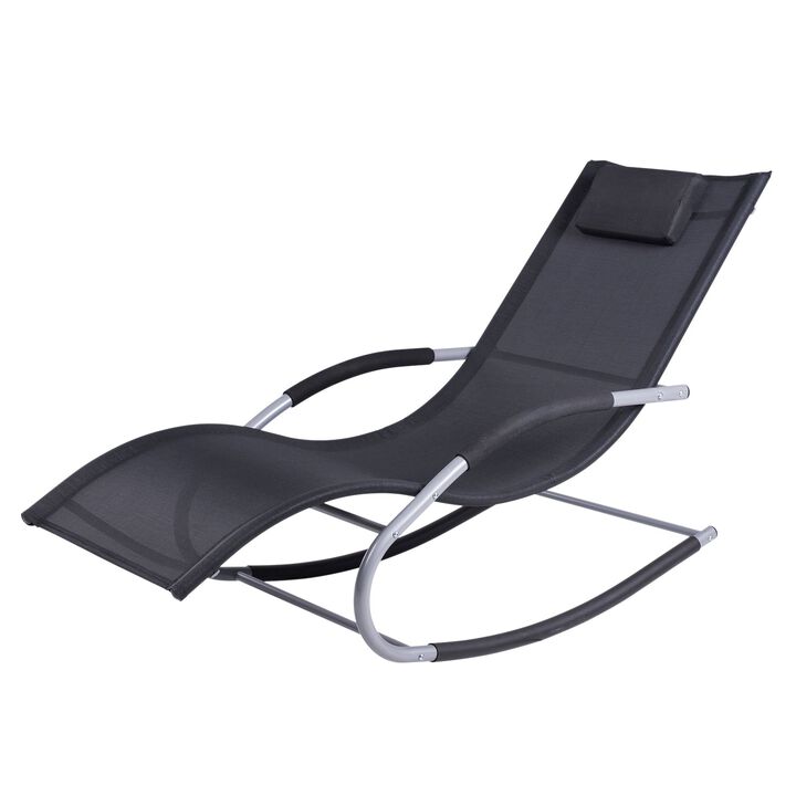 Ultimate Black Lounger: Zero Gravity Rocker with Removable Pillow