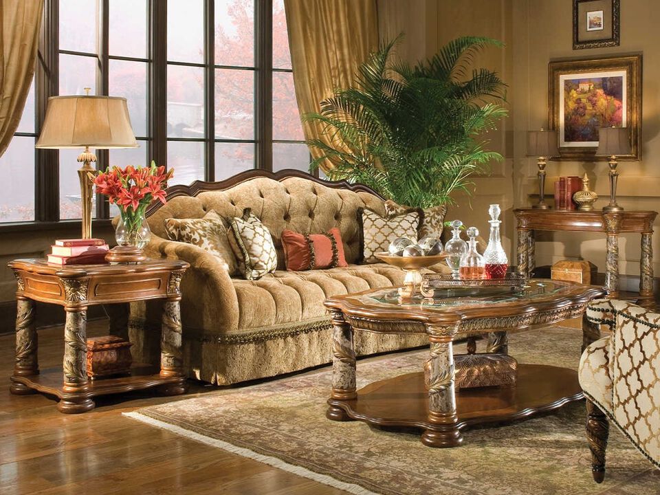 Michael Amini Villa Valencia Sofa Table - Classic Chestnut