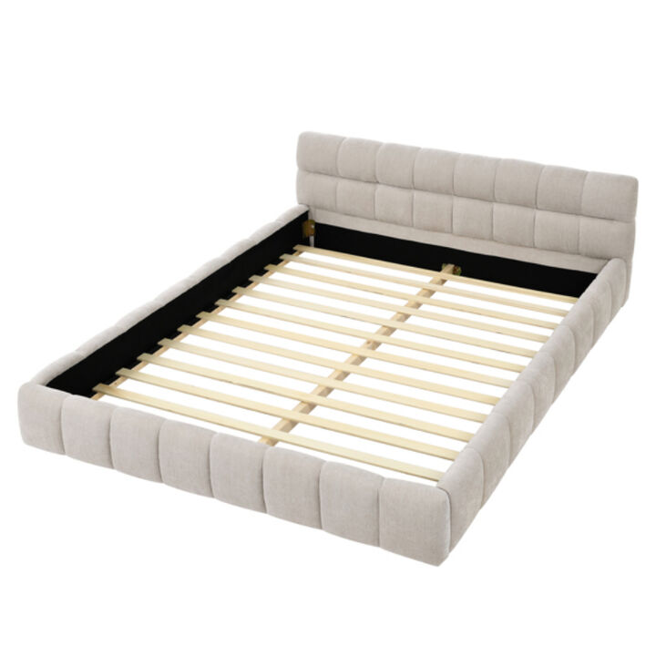 Upholstered Bed Frame with Thick Chenille Fabric and Sturdy Support