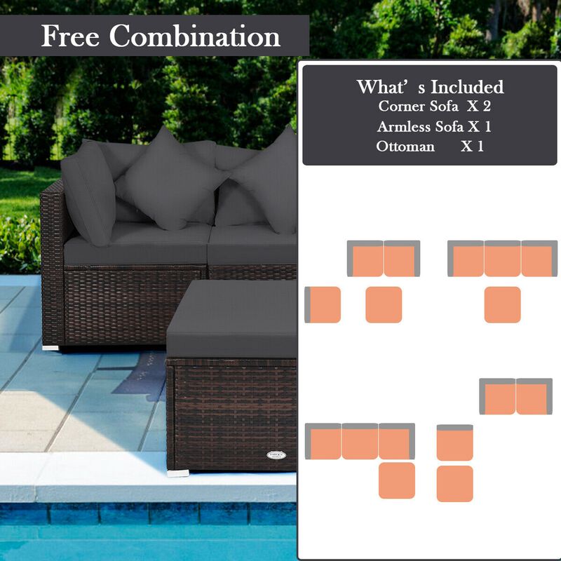 4 Pcs Ottoman Garden Deck Patio Rattan Wicker Furniture Set Cushioned Sofa