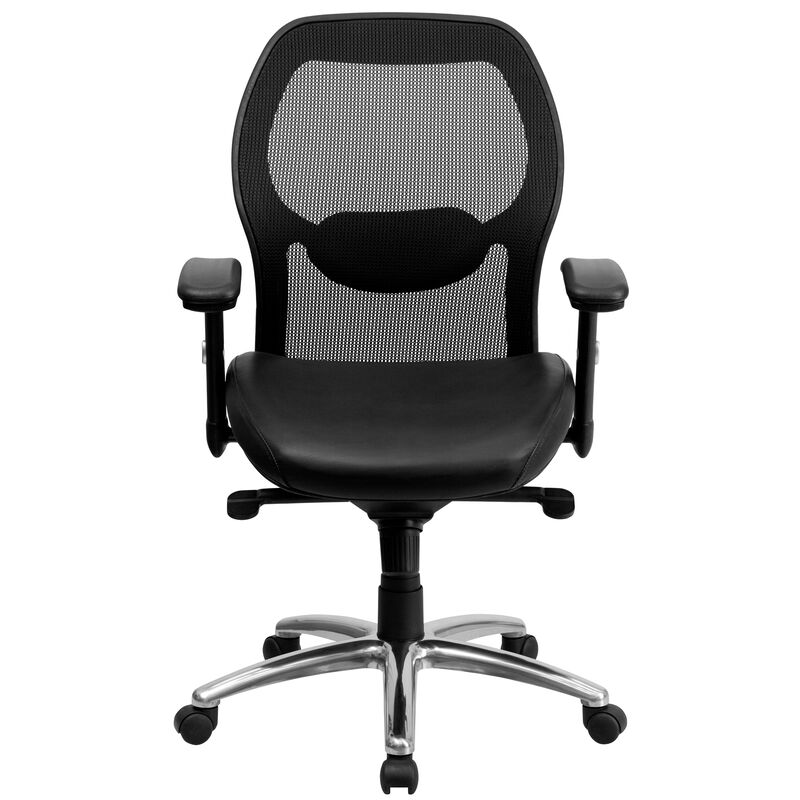 Albert Mid-Back Black Super Mesh Executive Swivel Office Chair with LeatherSoft Seat, Knee Tilt Control and Adjustable Lumbar & Arms