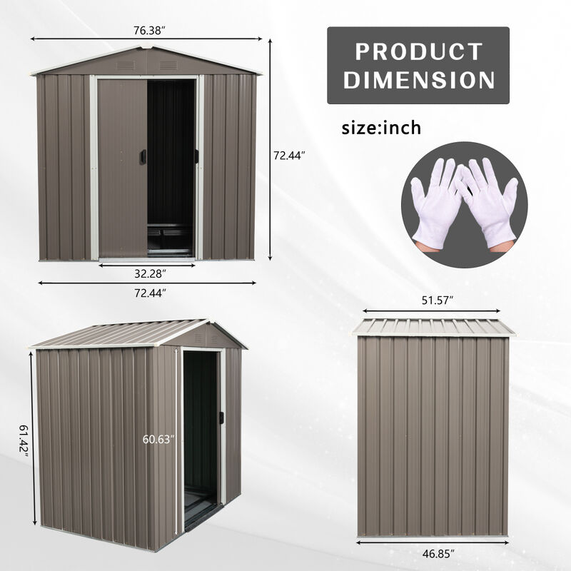 6FT X 5FT Outdoor Metal Storage Shed Gray
