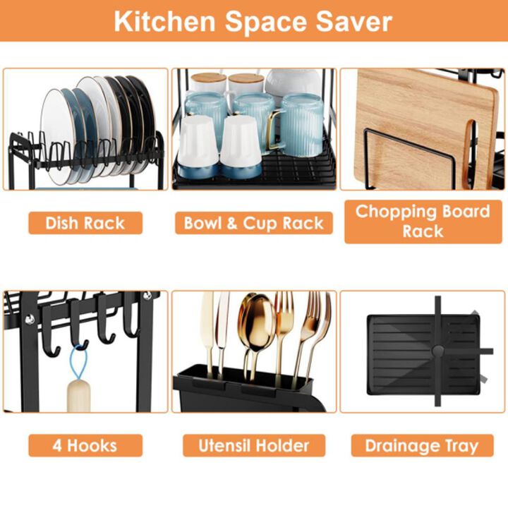 Dish Drying Rack for Kitchen With Drainboard, Detachable & Space-Saving Design
