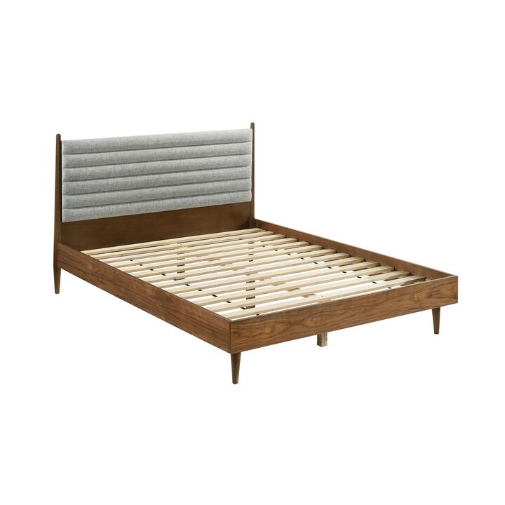 Benjara Mian Bedroom 3 pcs Set, Queen Platform Bed and Nightstand, Walnut, Brown and Gray