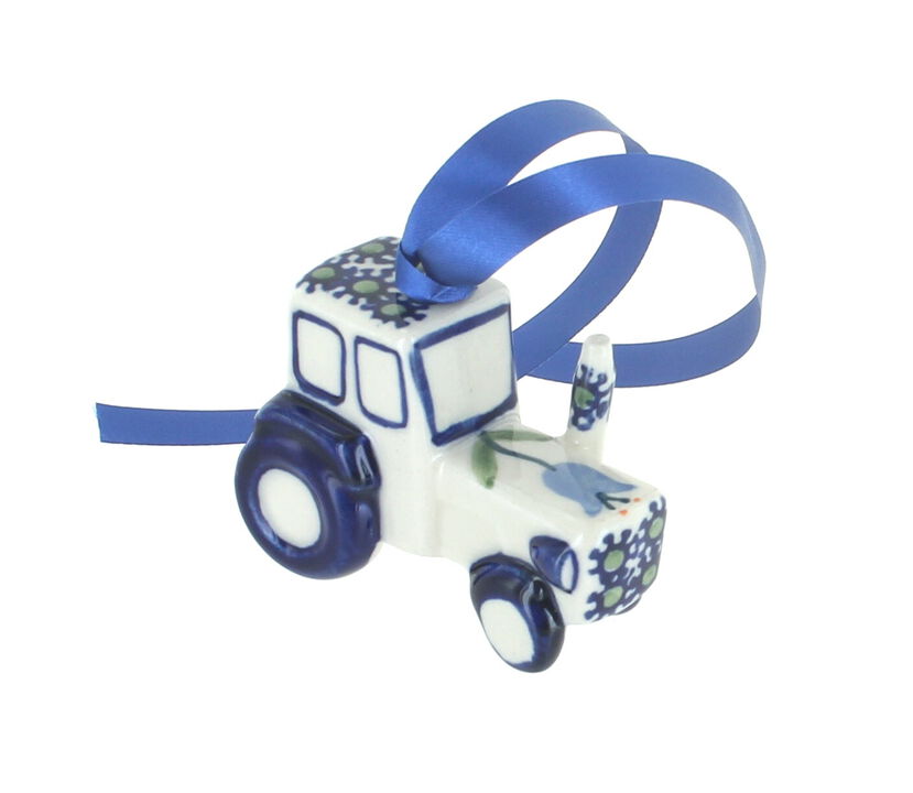 Blue Rose Polish Pottery Garden Bouquet Tractor Ornament