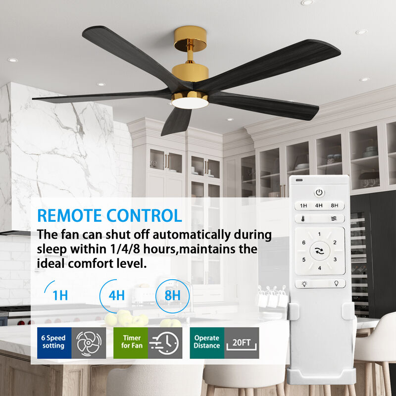 FUFU&GAGA 5-Blade ceilling Fan 28.5-in Yellow with Black Blades Color-changing Indoor/Outdoor Ceiling Fan Remote (5-Blade),Black