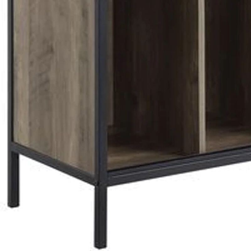 TV Stand with Metal Frame, Rustic Oak Brown and Black-Benzara
