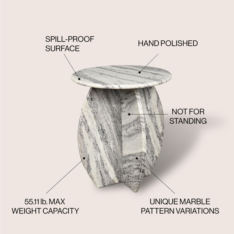 Venus 15" Contemporary Natural Marble Handmade X-Shaped End Table