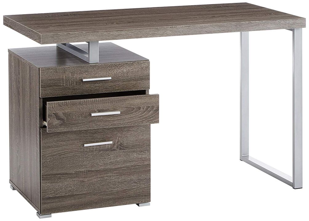 Modish Office Desk with File Drawer, Gray-Benzara