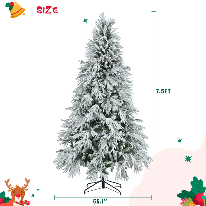 Pre-Lit Spruce Snow-Flocked Christmas Tree Full & Festive Holiday Décor with LED Lights