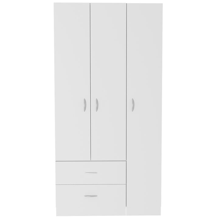 DEPOT E-SHOP Bosko 3 Doors Armoire, Two Drawers, Metal Rod