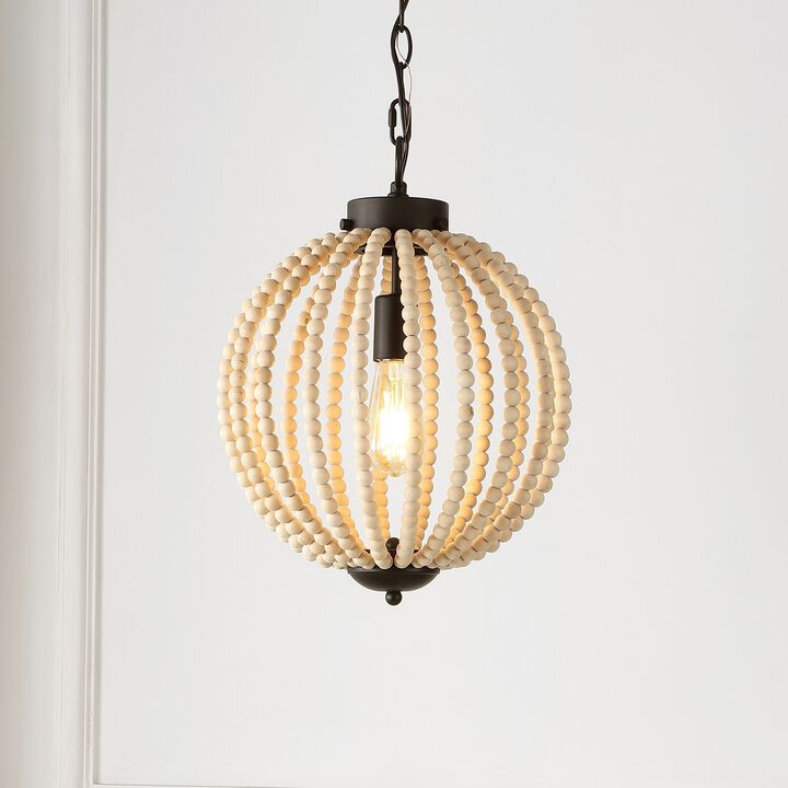 Abril 1-Light Rustic Bohemian Iron/Wood Bead LED Pendant
