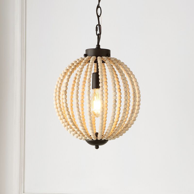 Abril 1-Light Rustic Bohemian Iron/Wood Bead LED Pendant