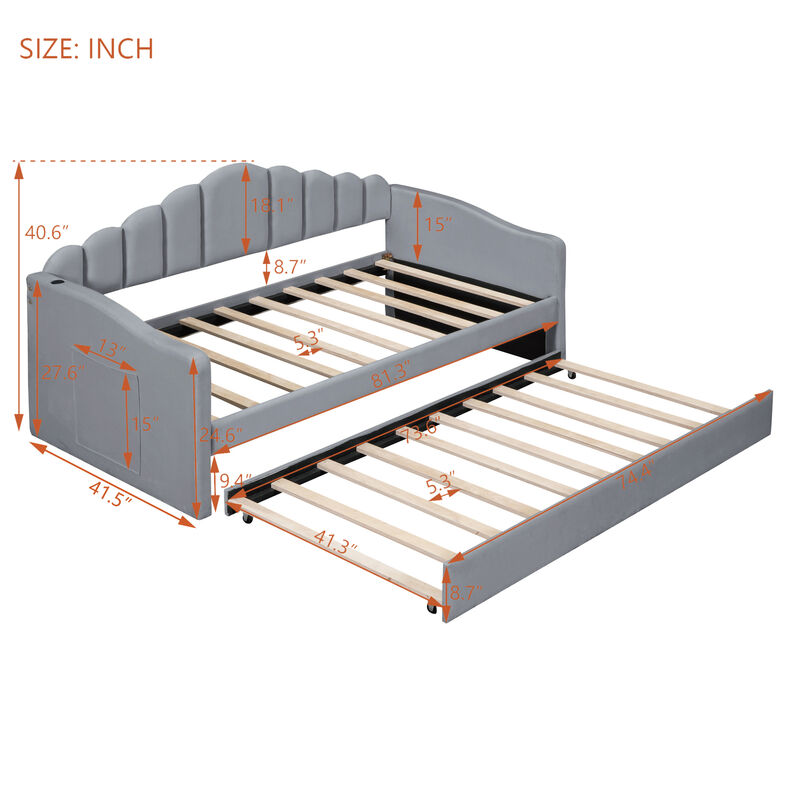 Merax Upholstered Daybed Bed Frame with Trundle