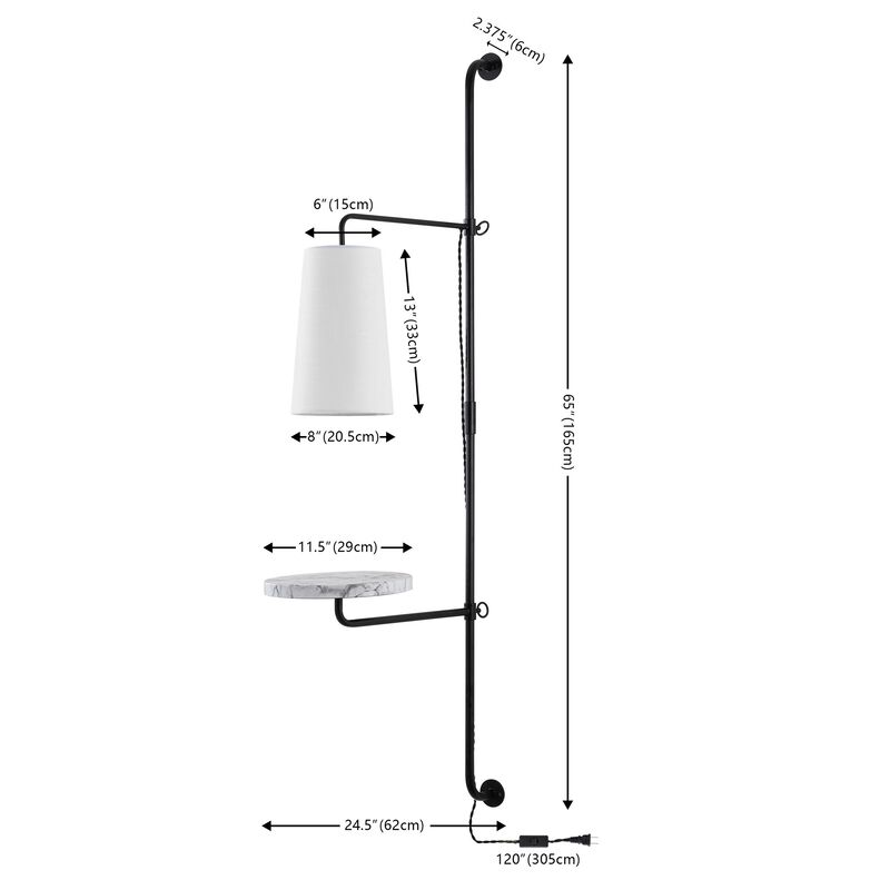 Andre 1-Light Contemporary Industrial Iron Plug-In with Adjustable White Marble Table LED Sconce