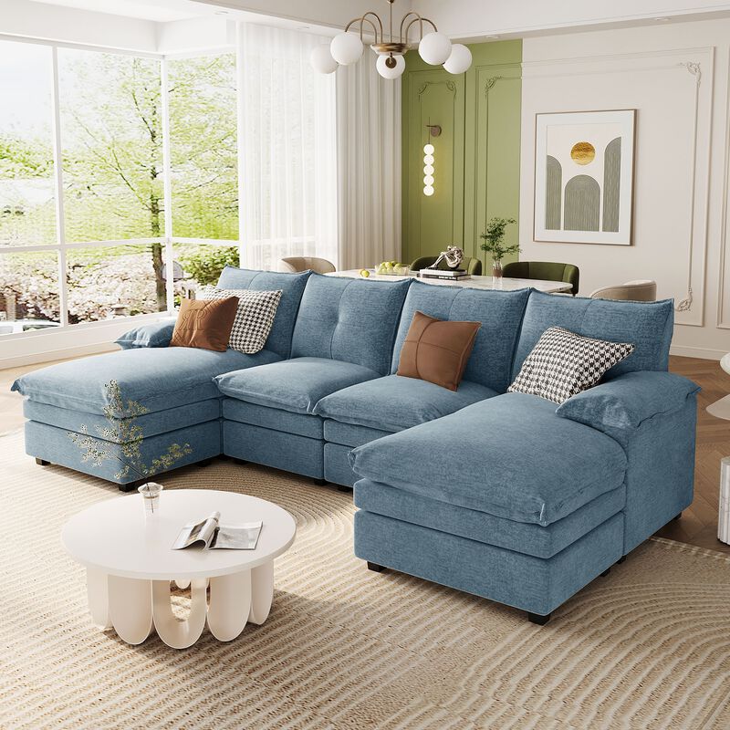 Merax U-Shaped Chenille Sectional Sofa with Adjustable Armrest Pillows