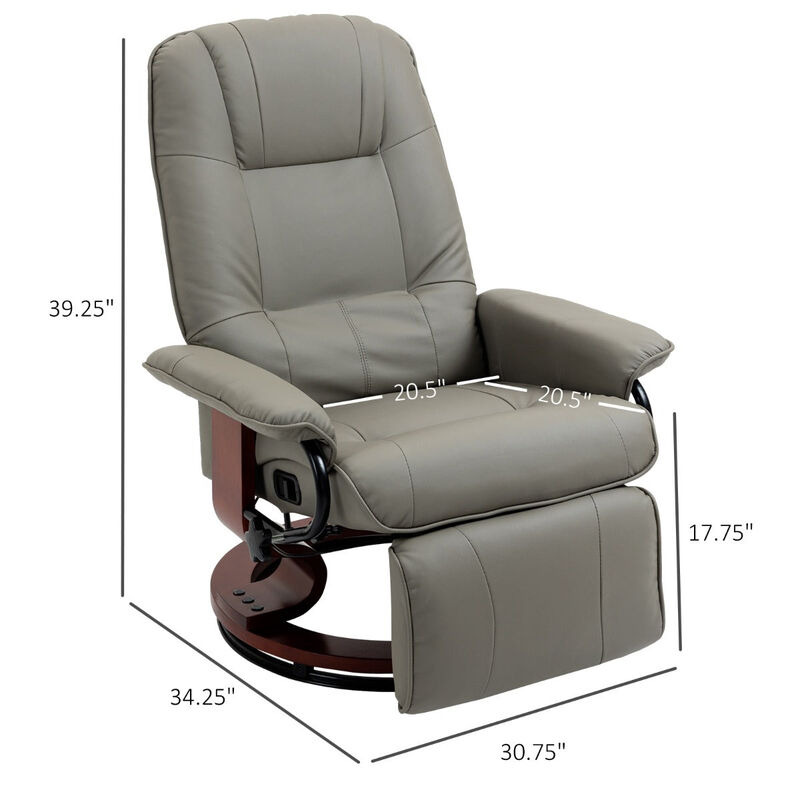 Gray Lounging Luxury: Faux Leather Manual Recliner with Wood Base