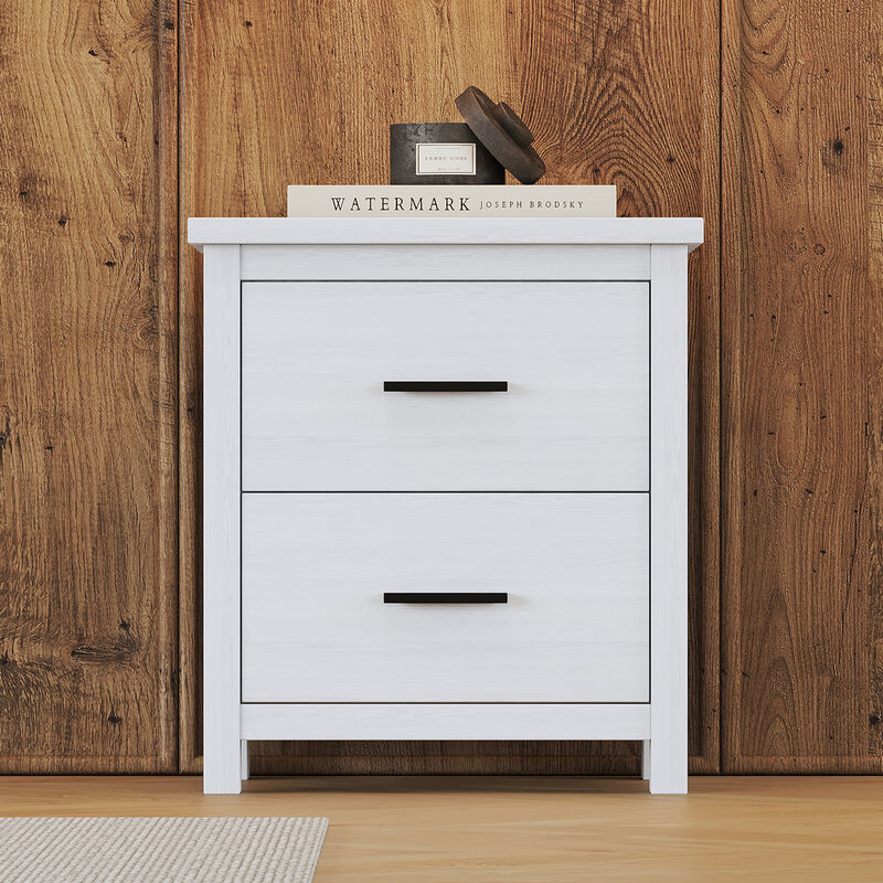 Merax Vintage 2-Drawer White Nightstand for Bedroom