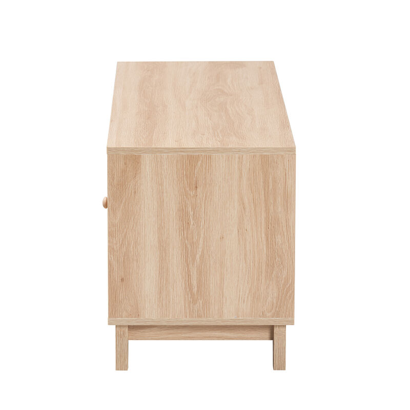Baxton Studio Elsbeth  Light Brown Finished Wood and Natural Rattan 2 Door TV Stand