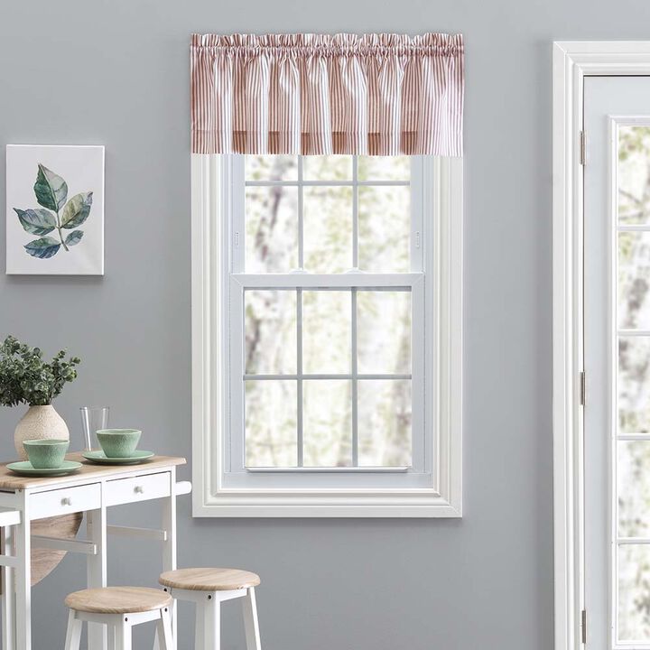 Ellis Curtain Plaza Classic Ticking Stripe Printed on 1.5" Rod Pocket Natural Ground Tailored Valance 58" x 15"